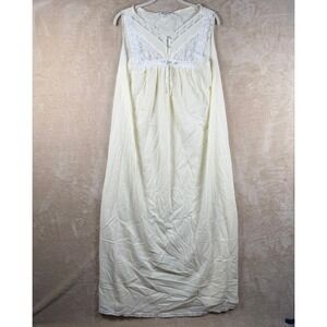 Miss Elaine Vintage Pale‎ Yellow Lace Trim Nightgown Maxi Sleep Dress M FLAW